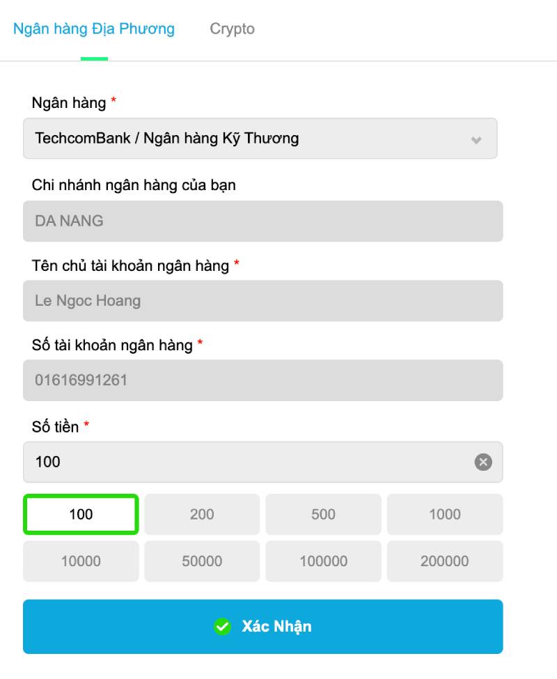 Rút Qua Ngân Hàng Địa Phương: